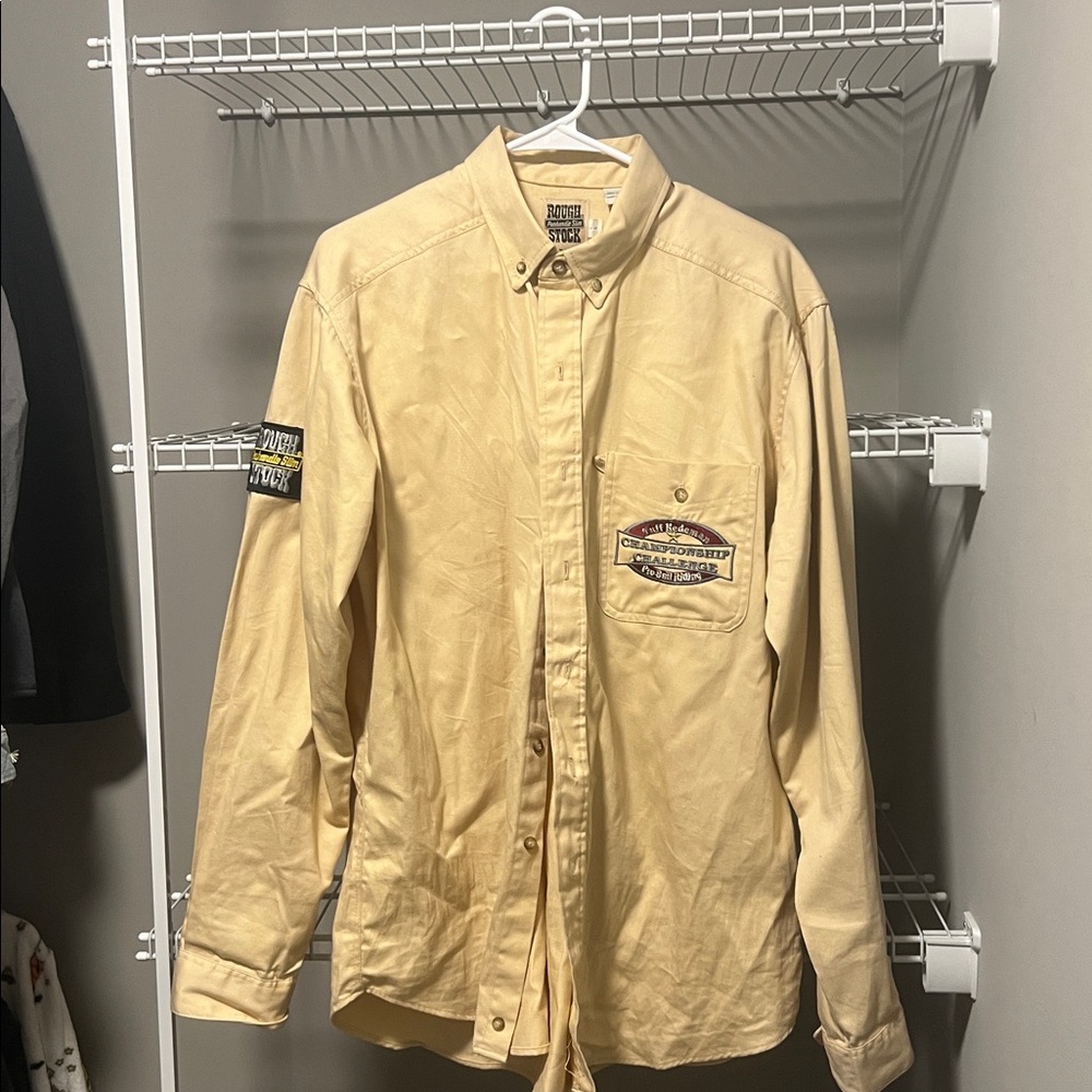NWOT * Tuff Hedeman Tan Button-Up Shirt with Patches Size Large